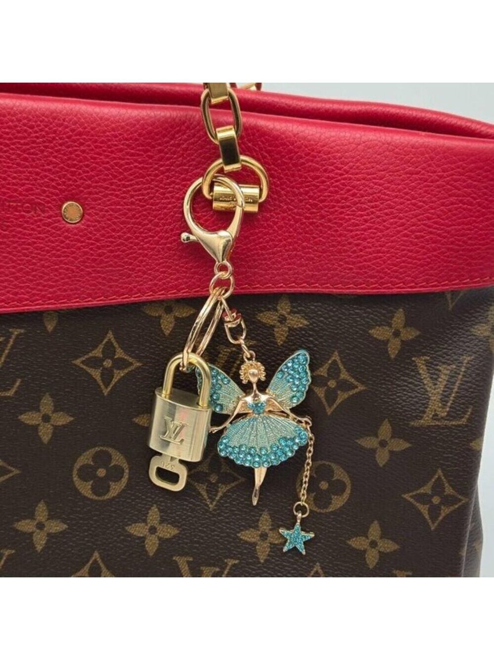 LV Gold Padlock Authentic 🔑 Luxury Bag Charm w/ Unbranded Fairy Keychain